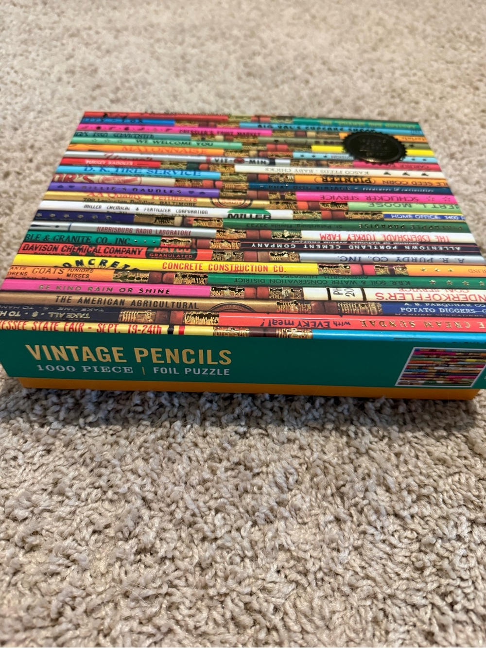 Galison’s Vintage Pencils 1000-Piece Foil Puzzle - Teal Box